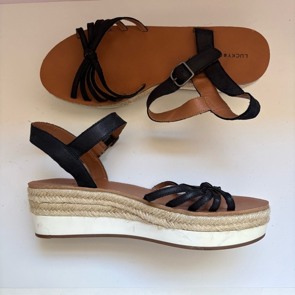 Lucky Brand Juniffer Platform Wedge Sandal Black Sz 11M - Picture 3 of 9